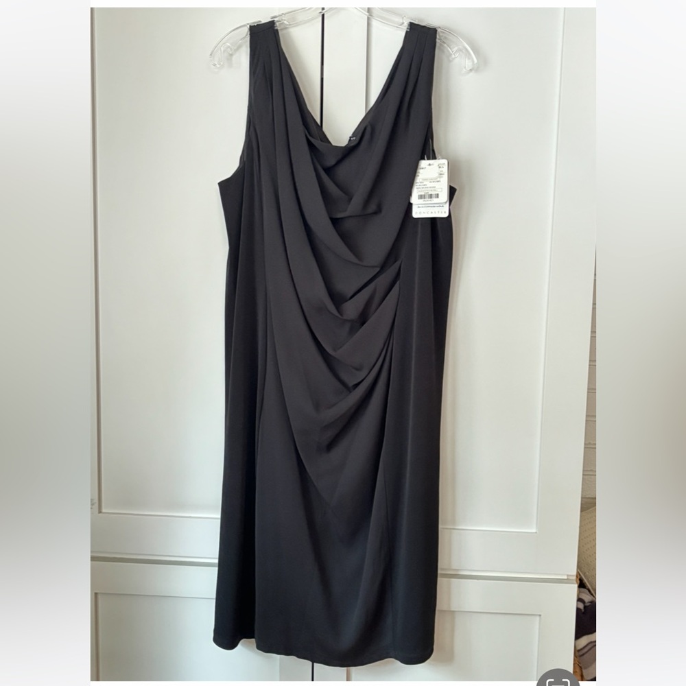 Doncaster NEW Silk Blend Sleeveless Midi Dress Draped Front Panel Womens 16W